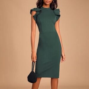 Green backless LuLu’s dress ruffle sleeve